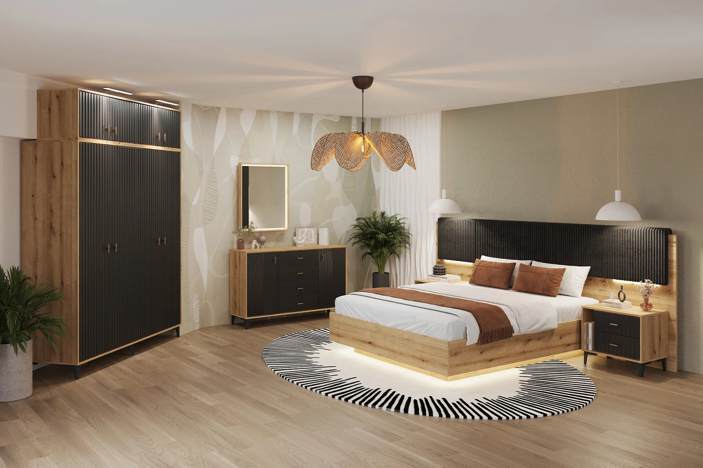 Dormitor Elegance cu șifonier 4 uși L183 cu suprapozabil