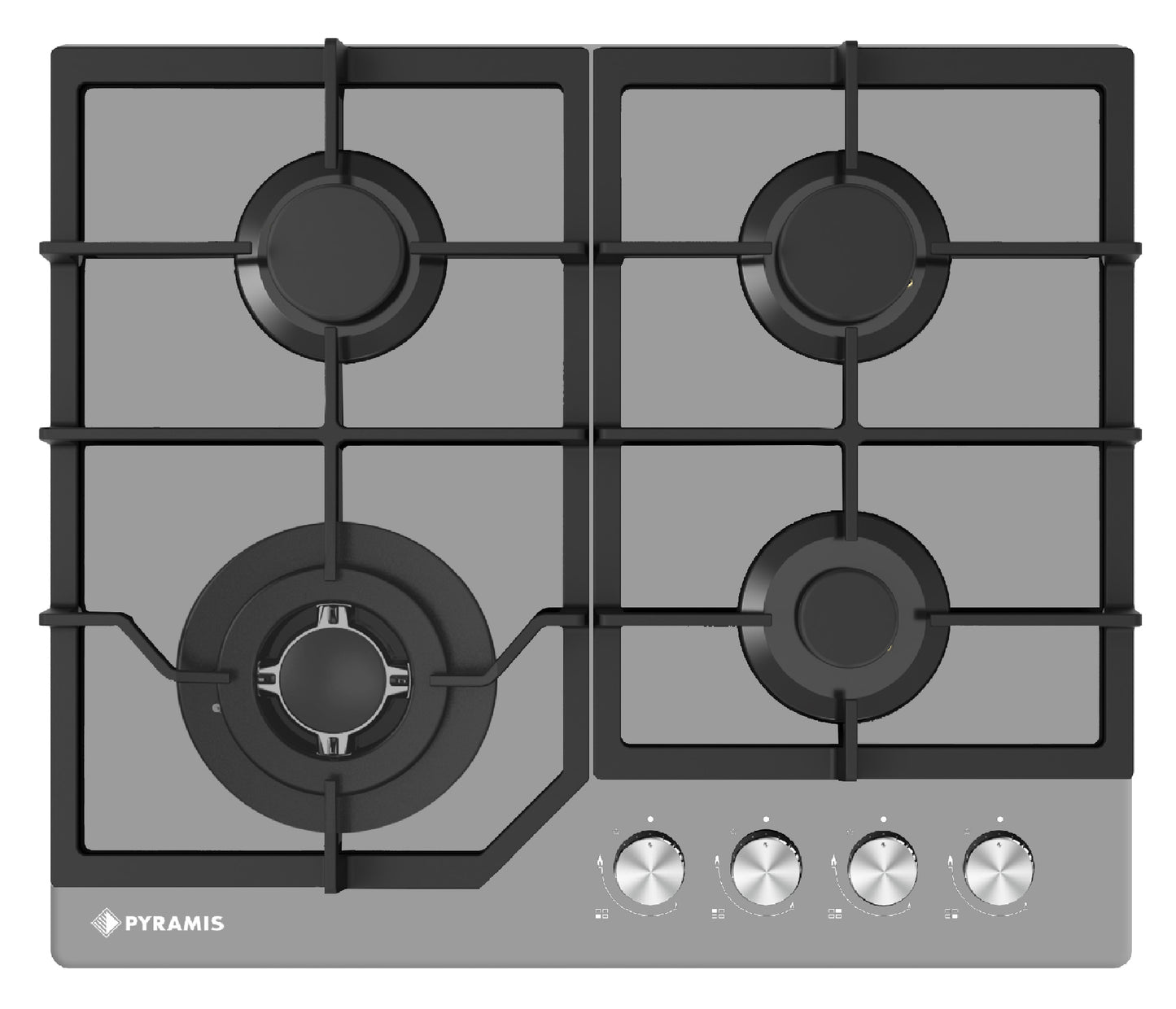 Plita gaz Pyramis 60PG 6614 Grey Glass, Wok si Fonta