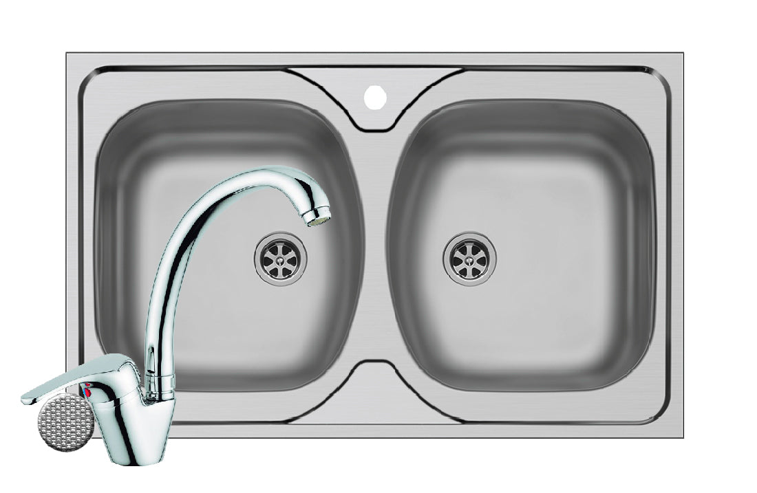Set chiuveta inox CORE 2B LN si baterie SERENO crom