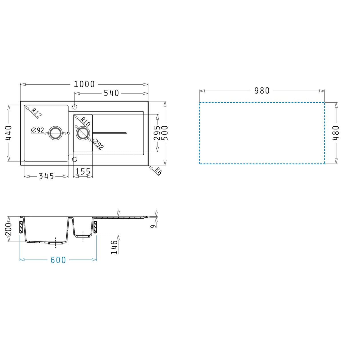 Set chiuveta granit ITHAKA 1 1/2B 1D 100x50 si baterie CAPRICCIO Volcano