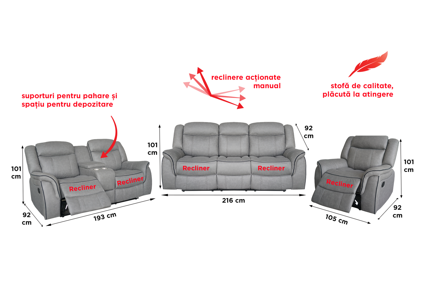 Canapele cu reclinere Dover - Gallery Image 1
