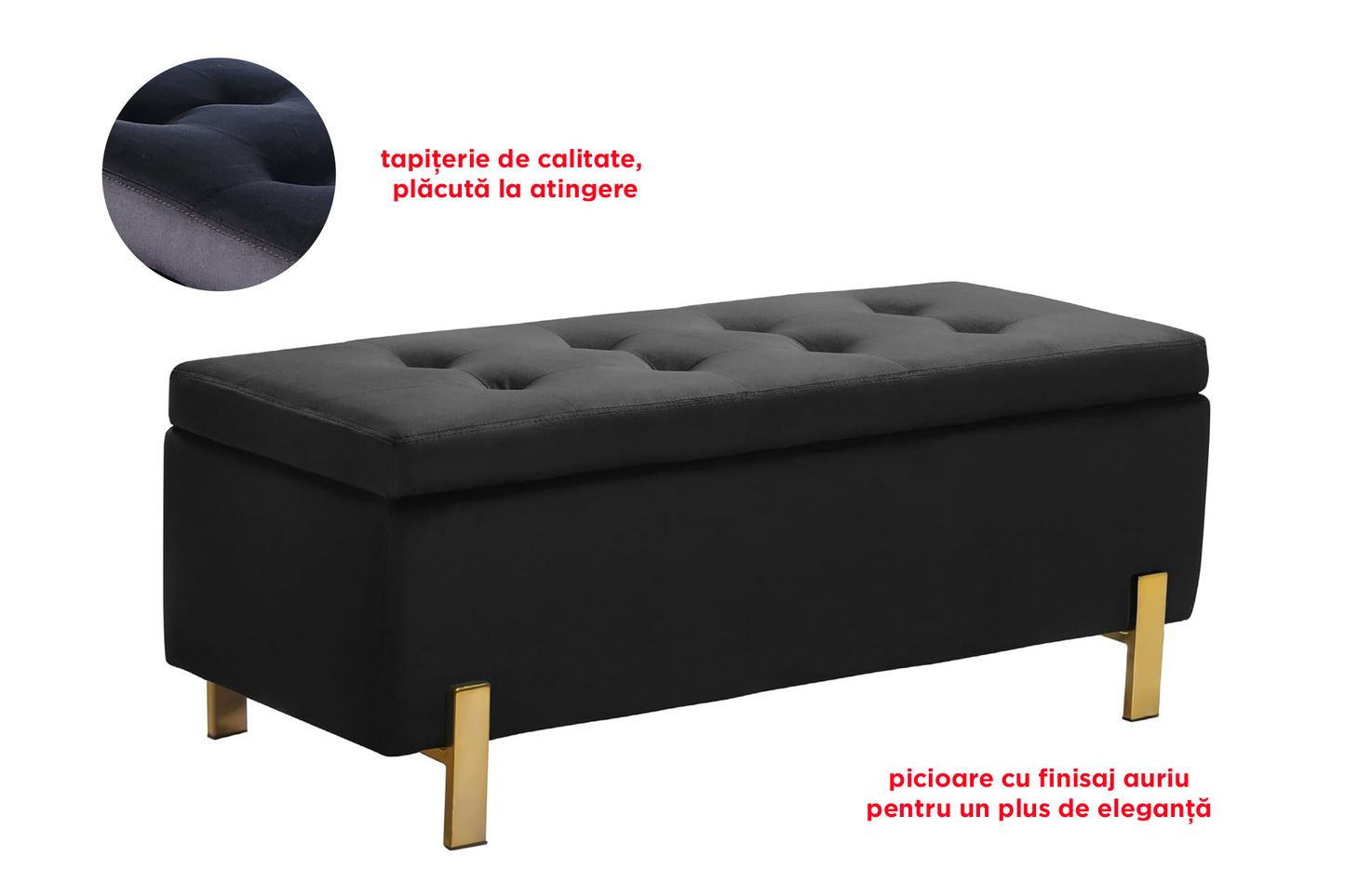 Băncuță cu depozitare Elegance velvet - Gallery Image 2