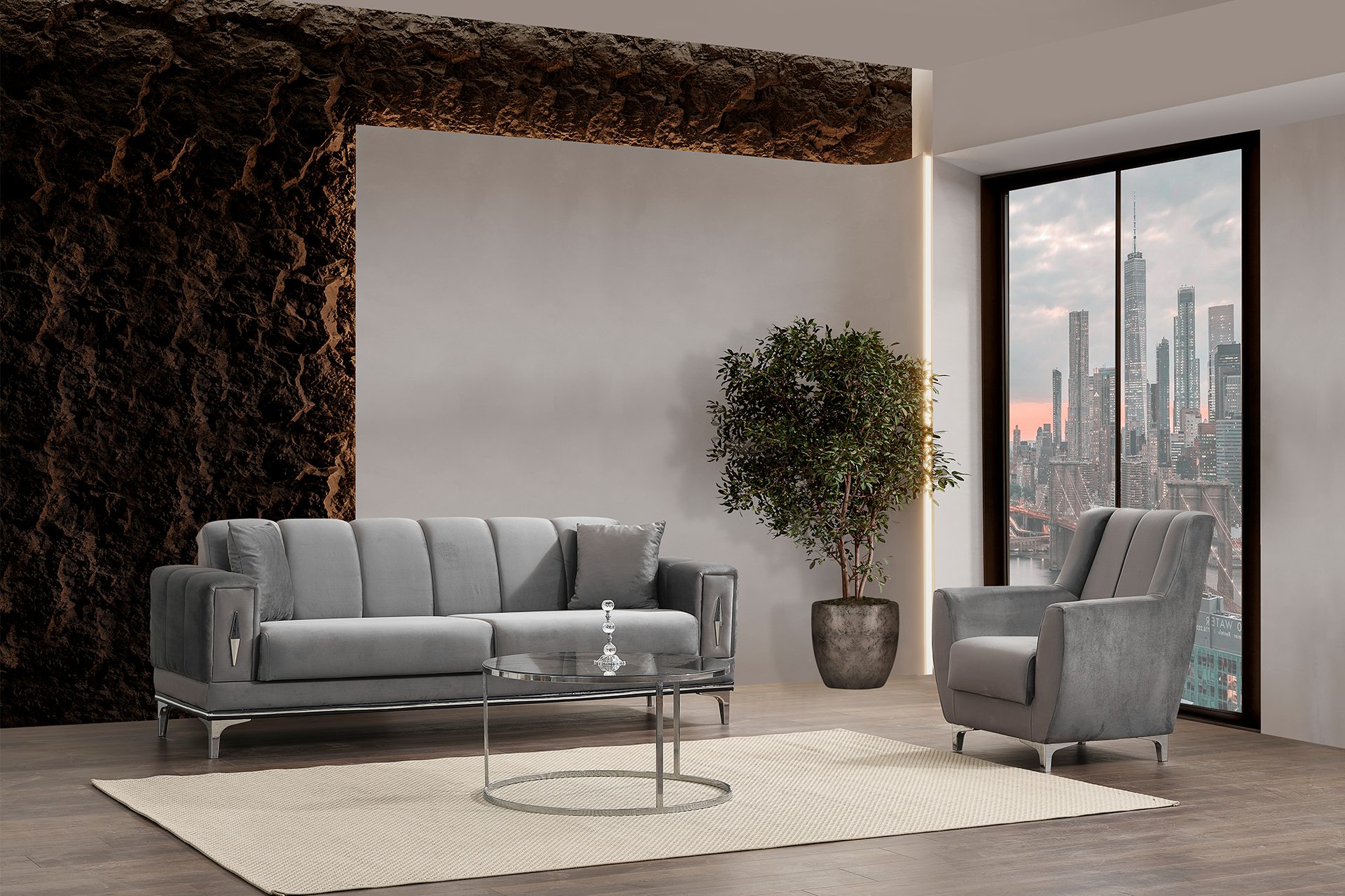 Canapea extensibilă Almond cu ladă pentru depozitare (click