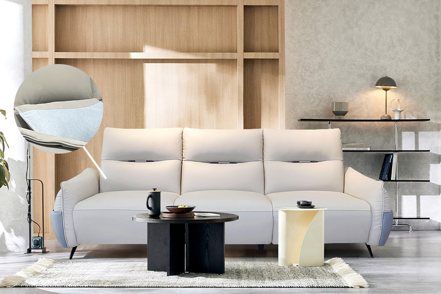 Canapea piele naturală Capri cu reclinere electrice - Gallery Image 1