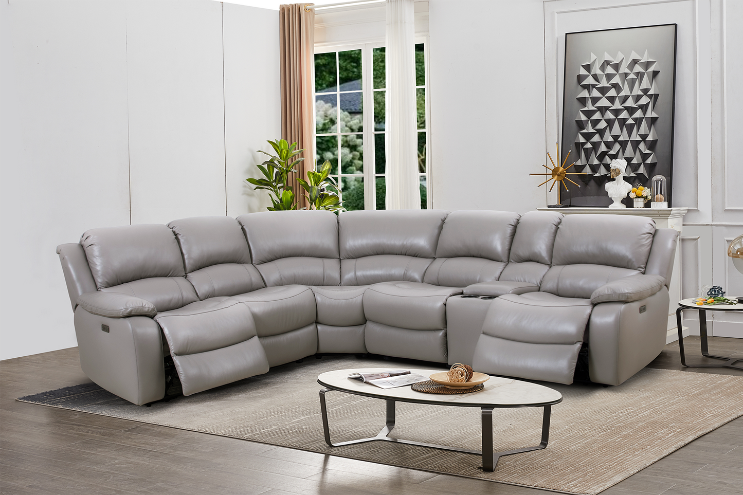 Colțar piele naturală Grand Lounge cu reclinere electrice - Gallery Image 1