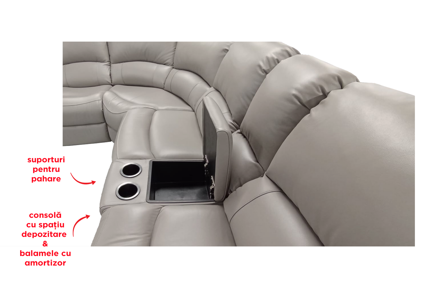 Colțar piele naturală Grand Lounge cu reclinere electrice - Gallery Image 7