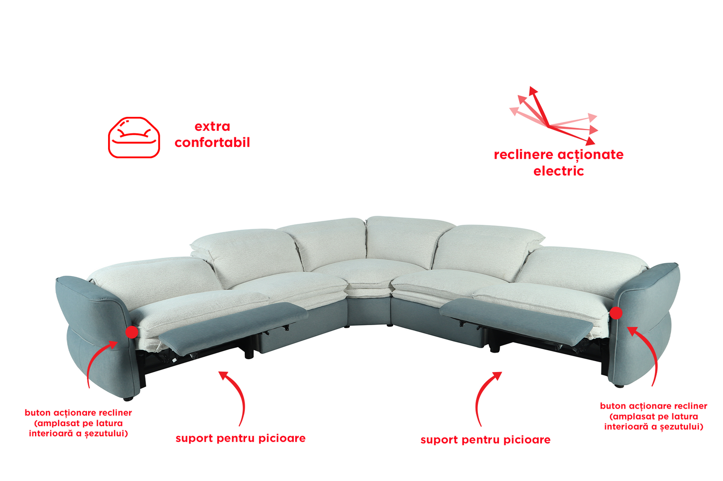 Colțar cu reclinere electrice Metropolis - Gallery Image 2