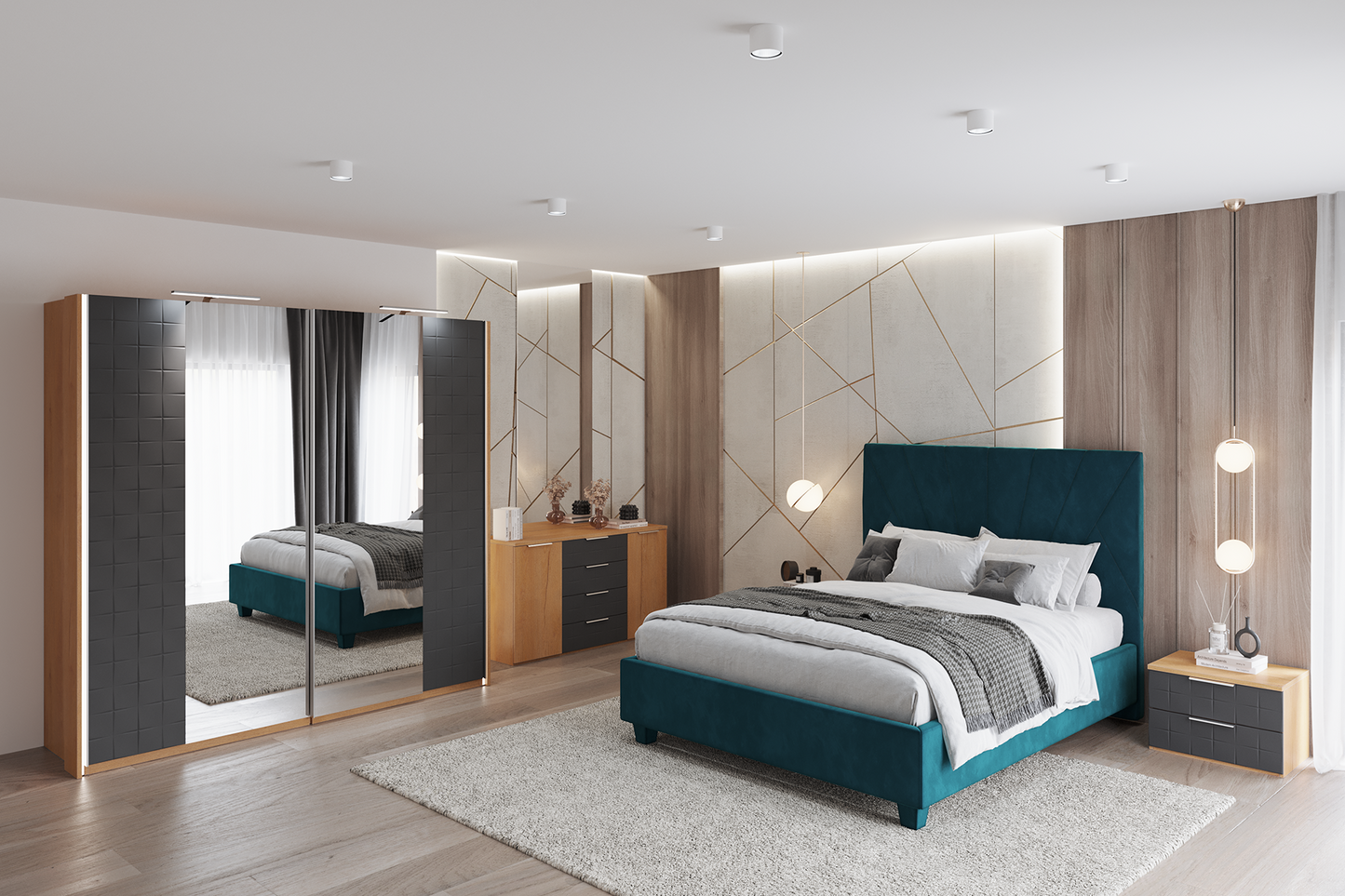 Dormitor Loft cu șifonier 2 uși glisante L220 - Gallery Image 1