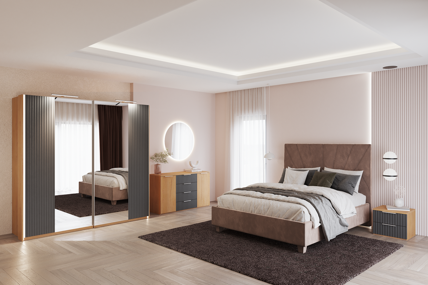 Dormitor Loft cu șifonier 2 uși glisante L220 - Main Image