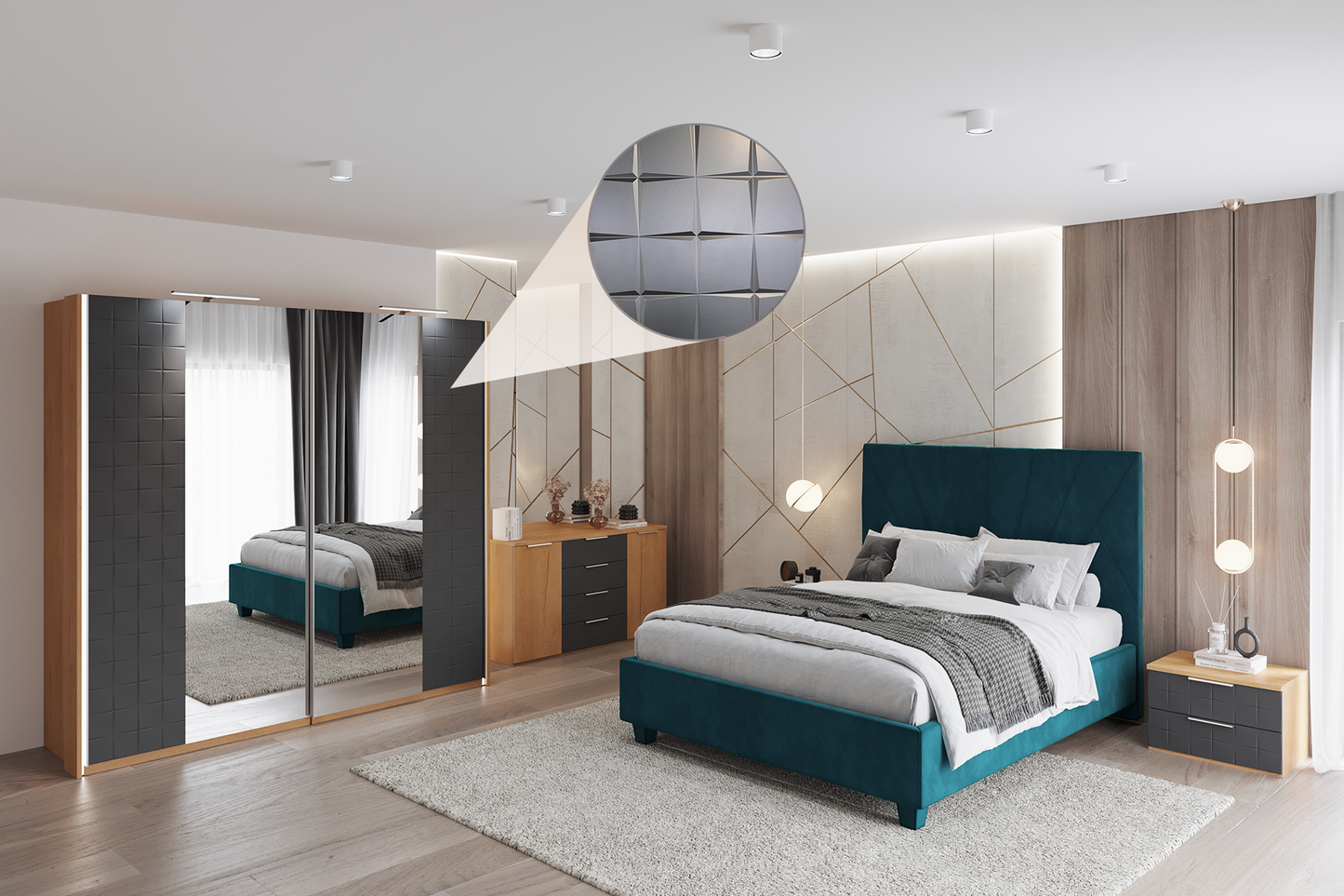 Dormitor Loft cu șifonier 2 uși glisante L220 - Gallery Image 2