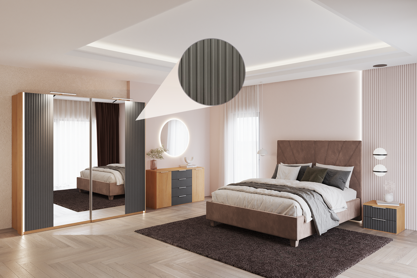 Dormitor Loft cu șifonier 2 uși glisante L220 - Gallery Image 1