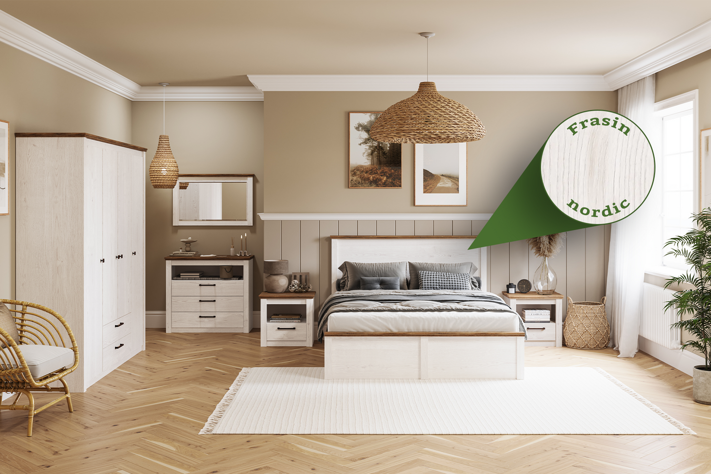 Dormitor Sereno cu șifonier 4 uși cu sertare L195 - Gallery Image 1