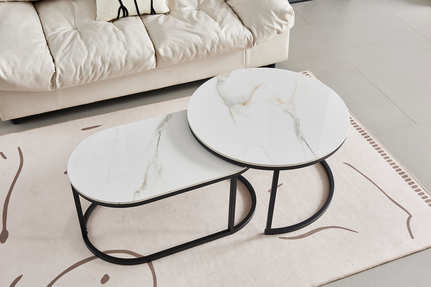 Set 2 măsuțe de cafea Duet ceramic D80/D70 - Gallery Image 4