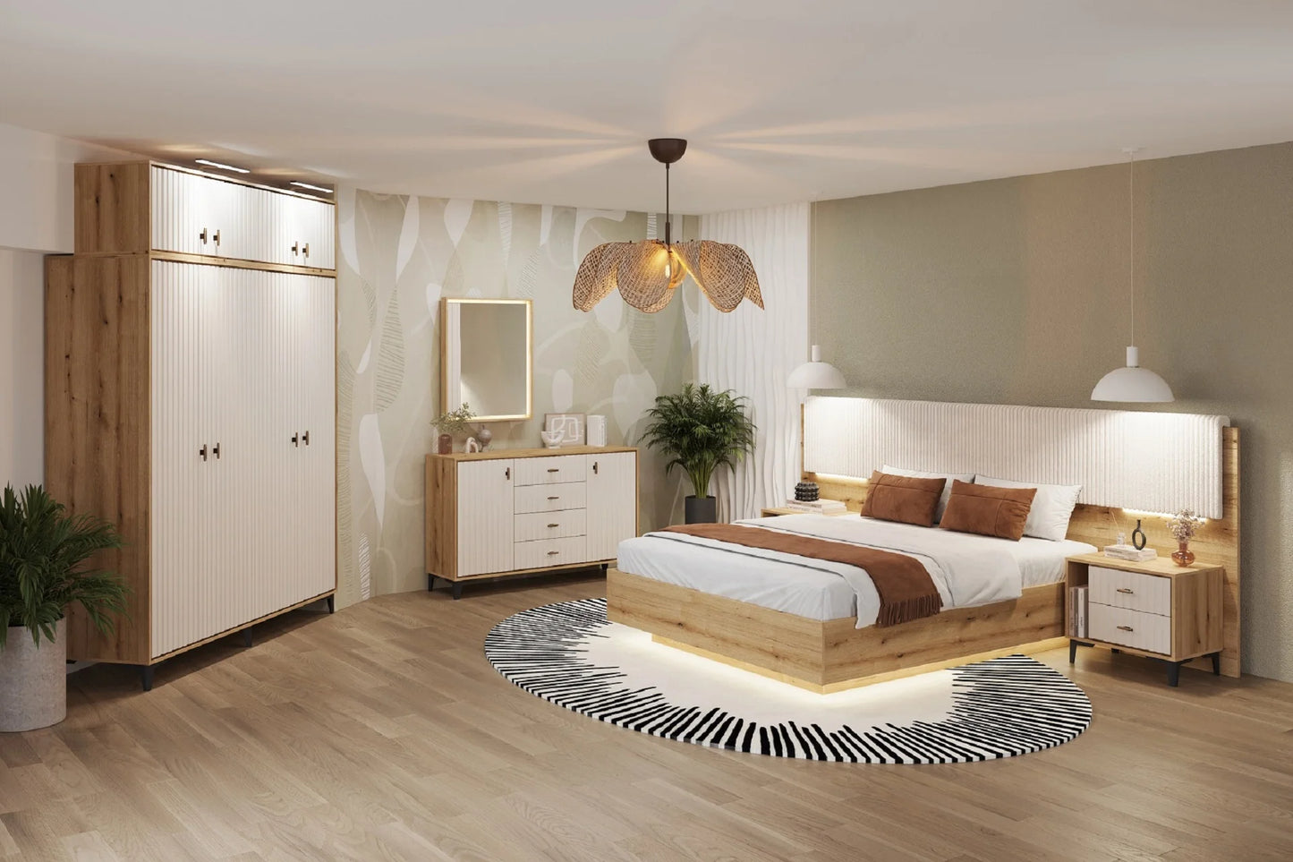 Dormitor Elegance cu șifonier 4 uși L183 cu suprapozabil