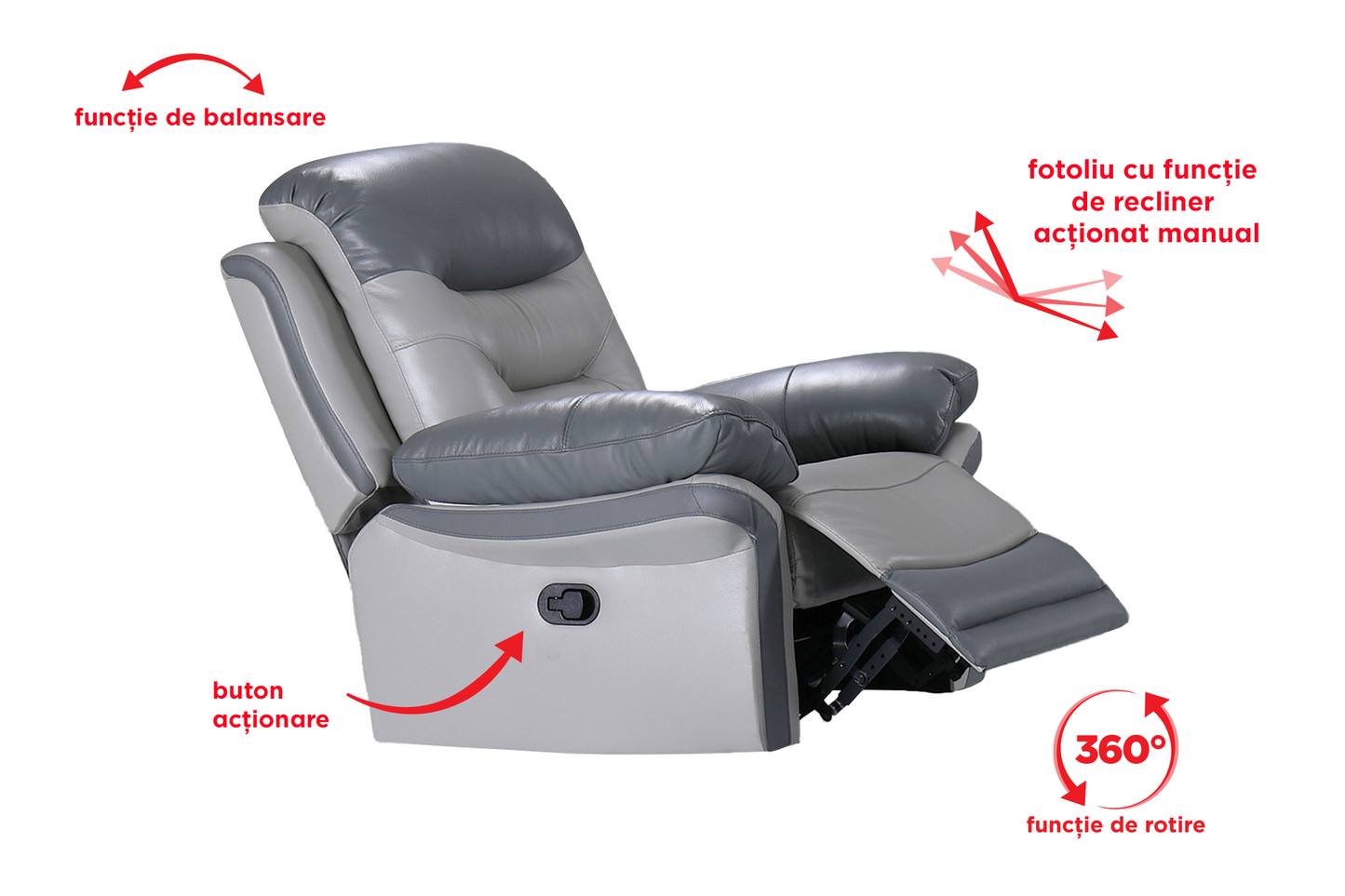Fotoliu cu recliner Macao gri (balansoar, rotativ) - Gallery Image 3
