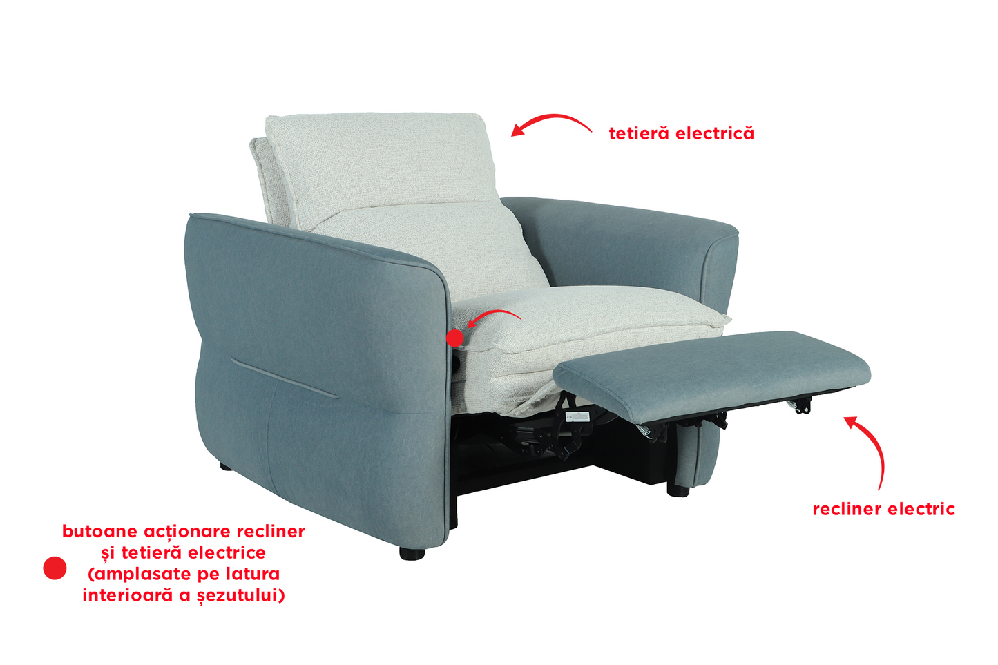 Fotoliu cu recliner și tetieră electrice Metropolis - Gallery Image 2