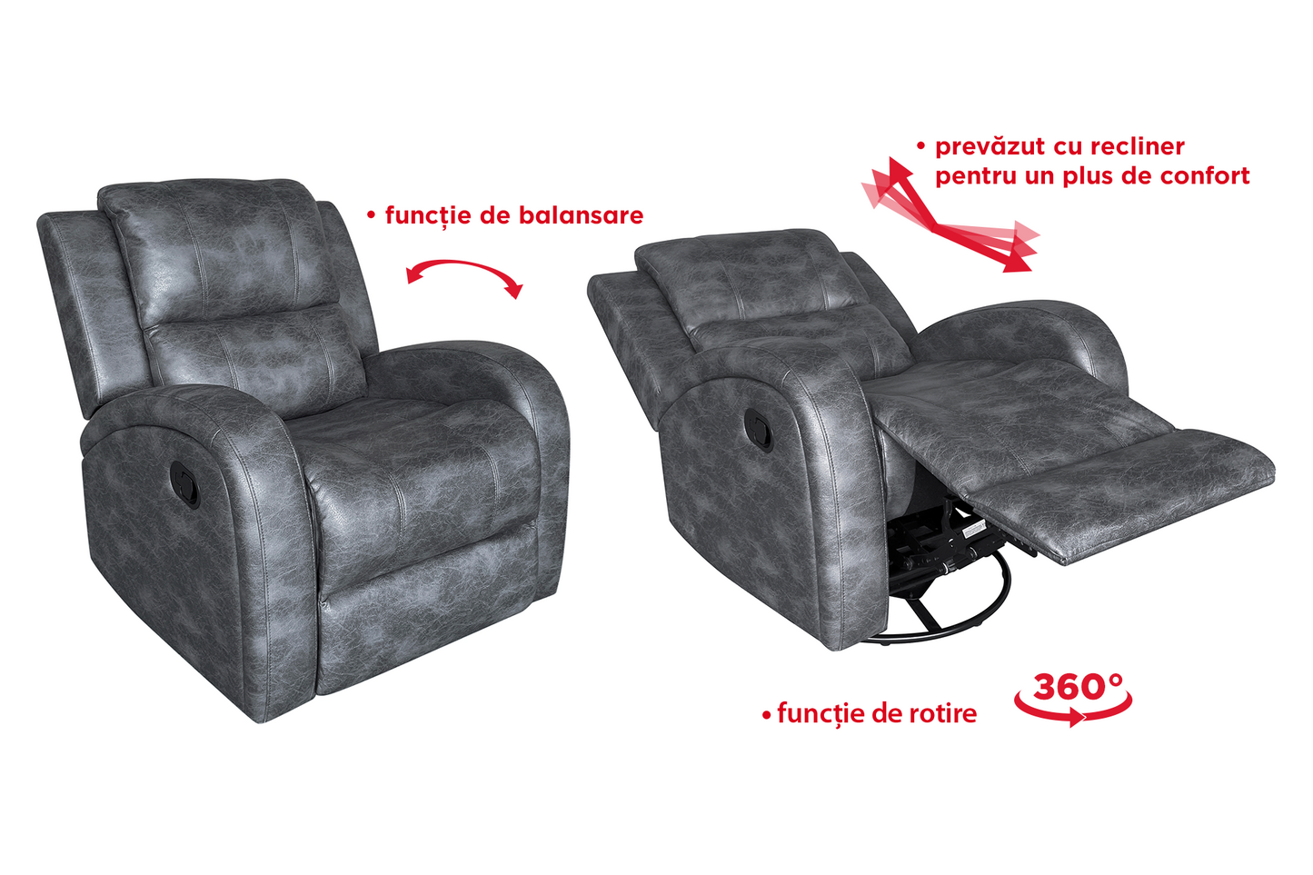 Fotoliu cu recliner Toronto Grey (balansoar, rotativ) - Gallery Image 1