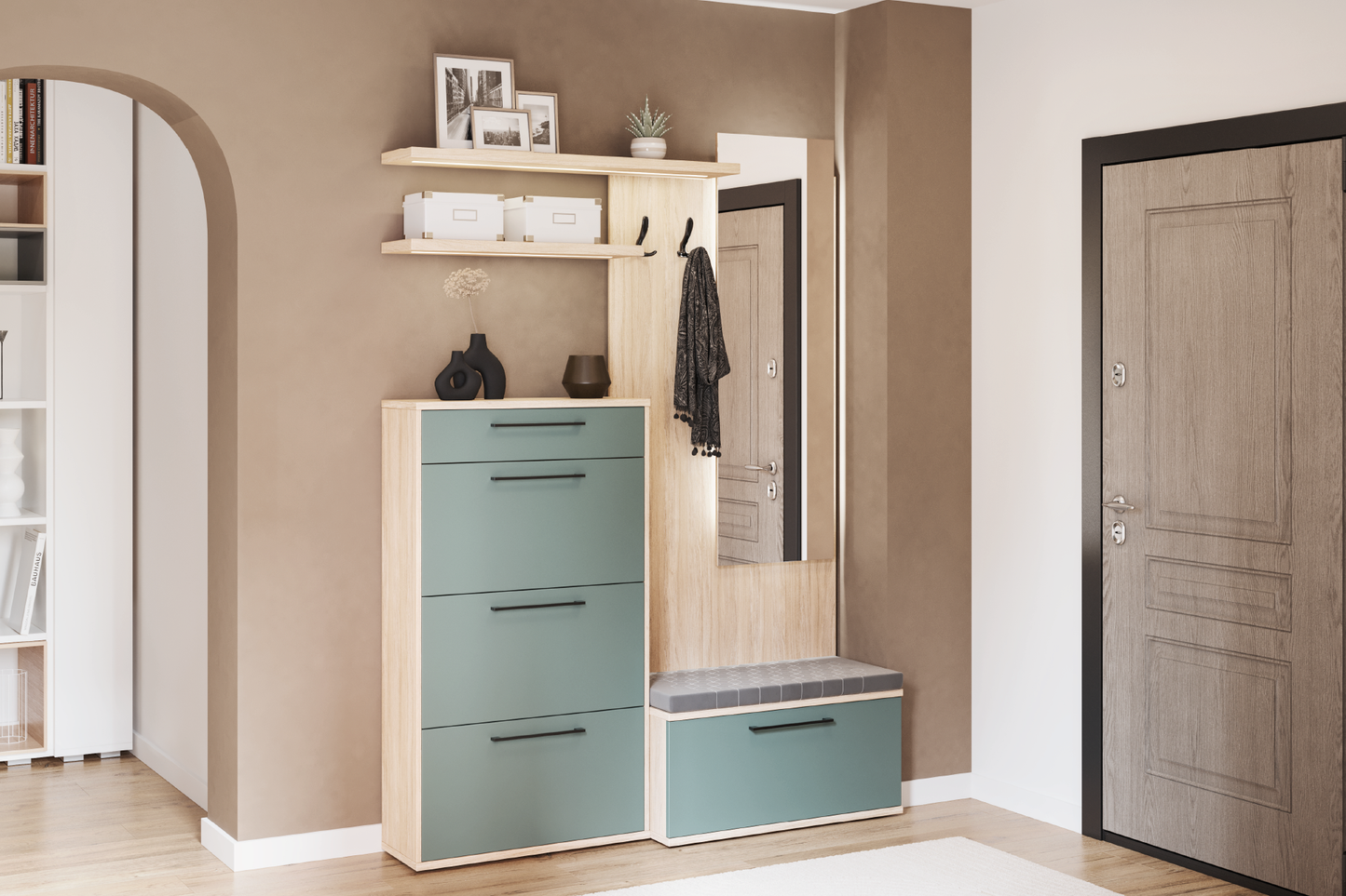 Hol Box L160 mat cu pantofar 3 compartimente și sertar - Gallery Image 1