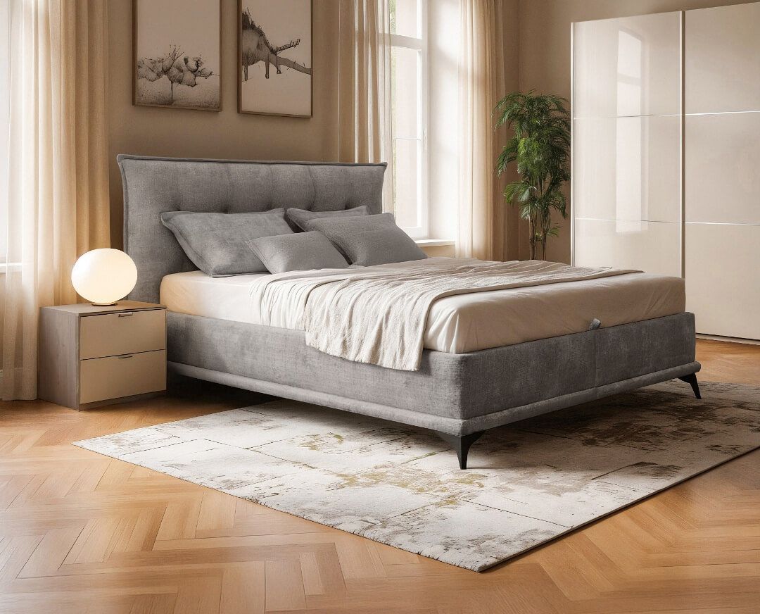 Pat Bali, 180 * 200 cm, tapitat integral cu somiera metalica inclusa