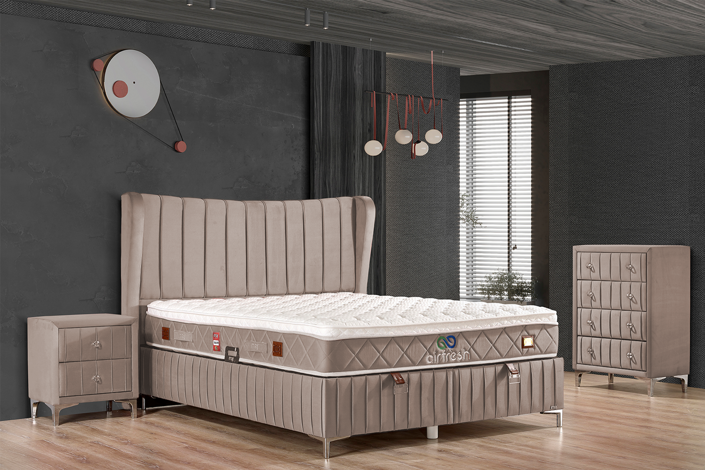 Pat Airfresh tapițat integral cu saltea inclusă - Gallery Image 1