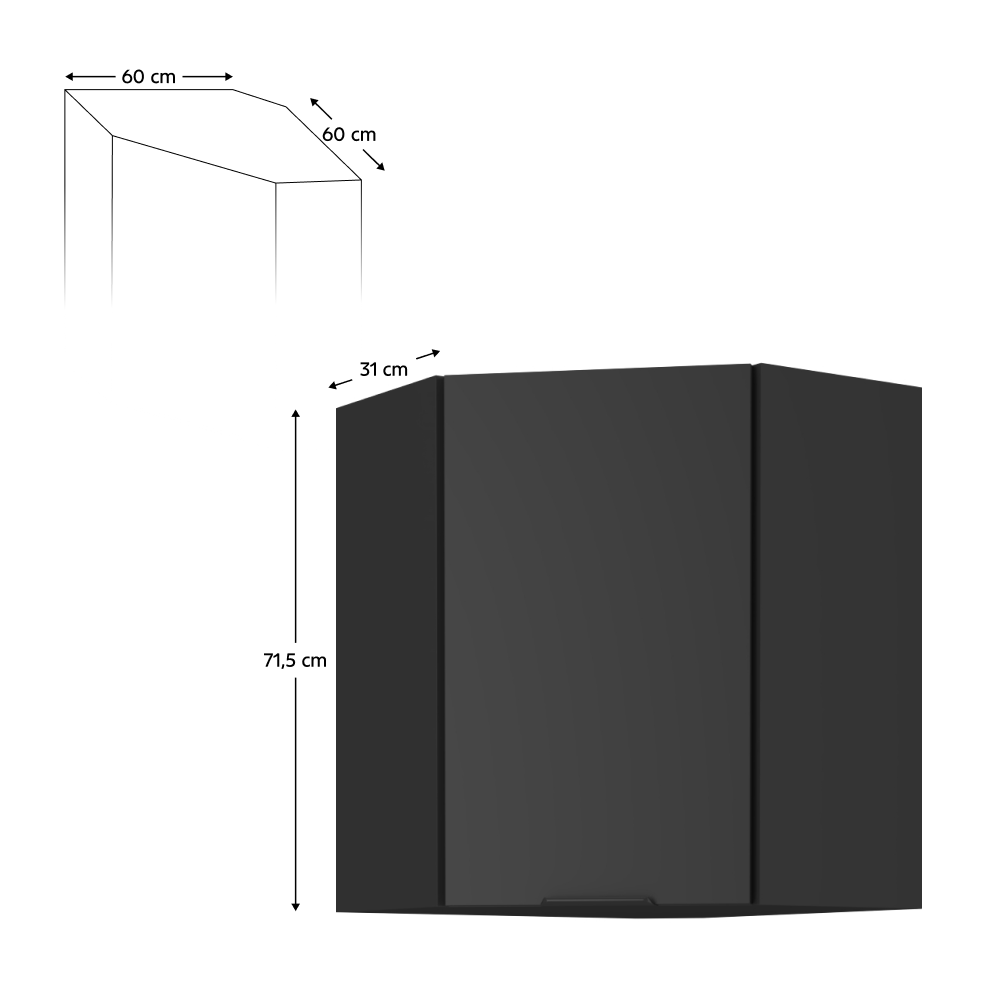 Dulap de colţ superior, negru, SIBER 60x60 GN-72 1F