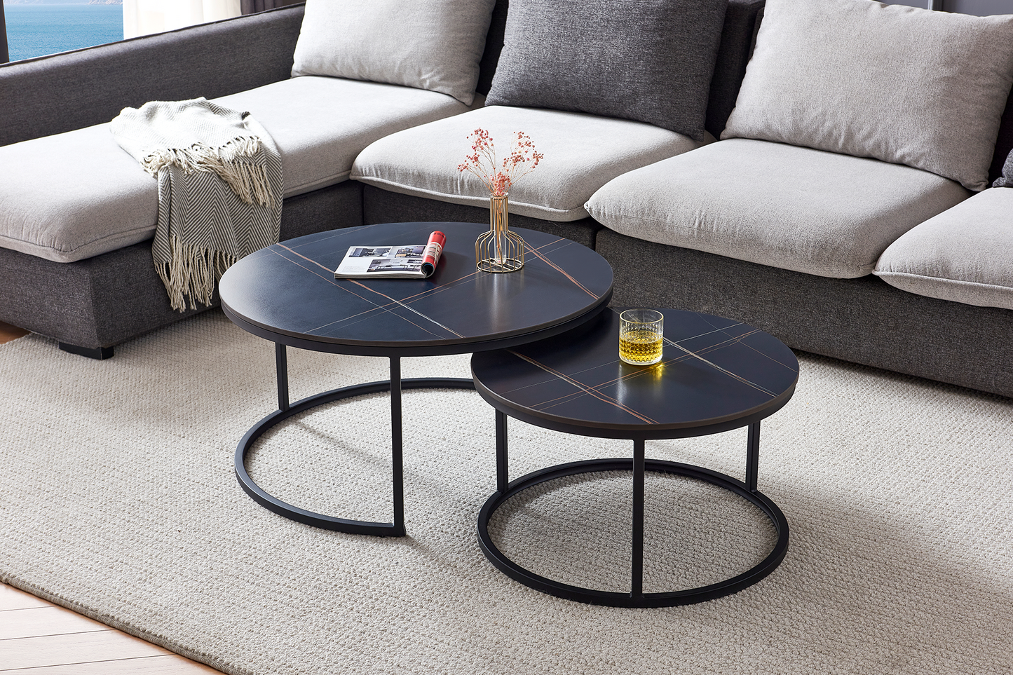 Set 2 măsuțe de cafea Twin ceramic D80/D60 - Gallery Image 3