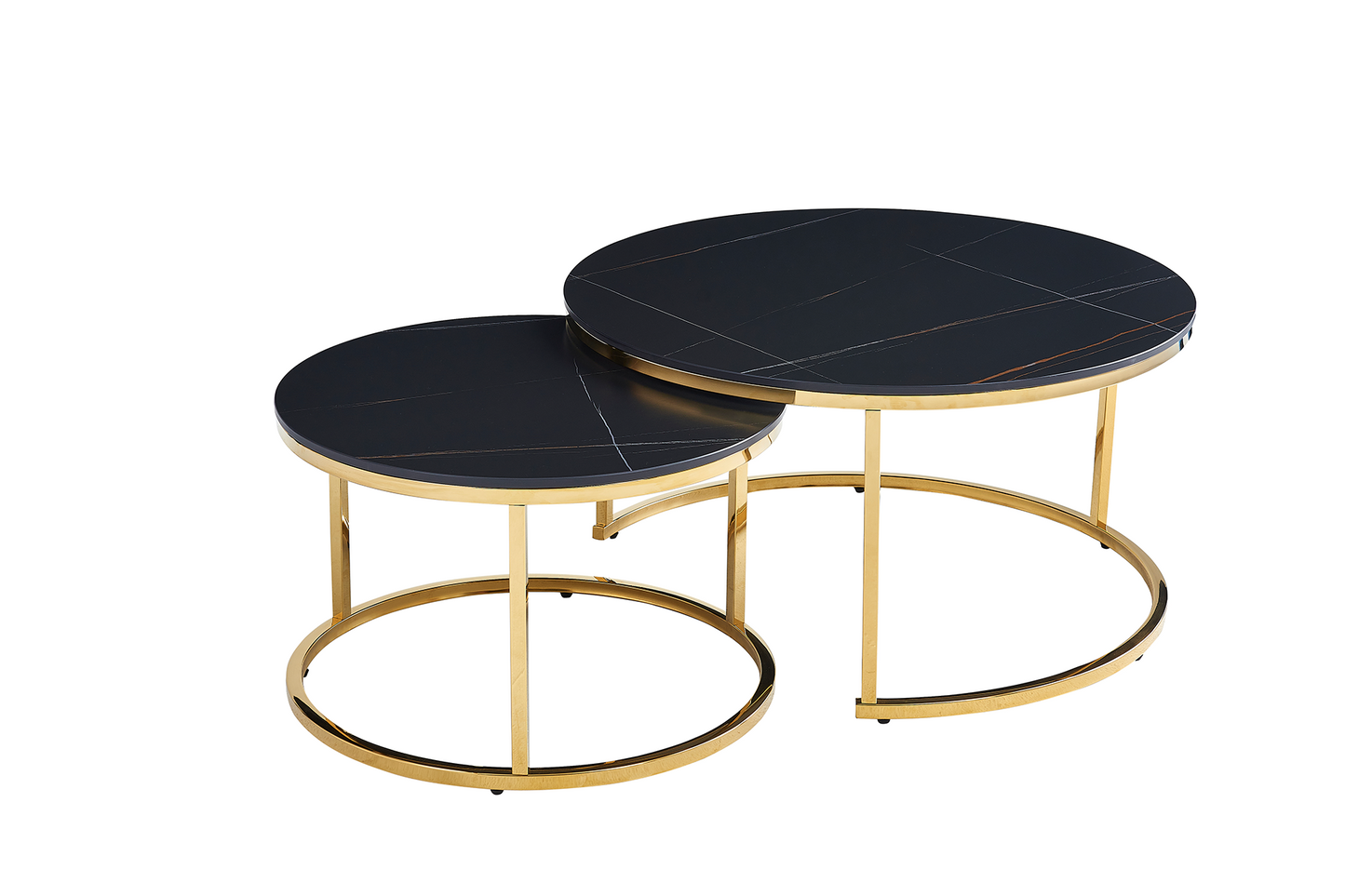 Set 2 măsuțe de cafea Twin gold ceramic D80/D60 - Gallery Image 1