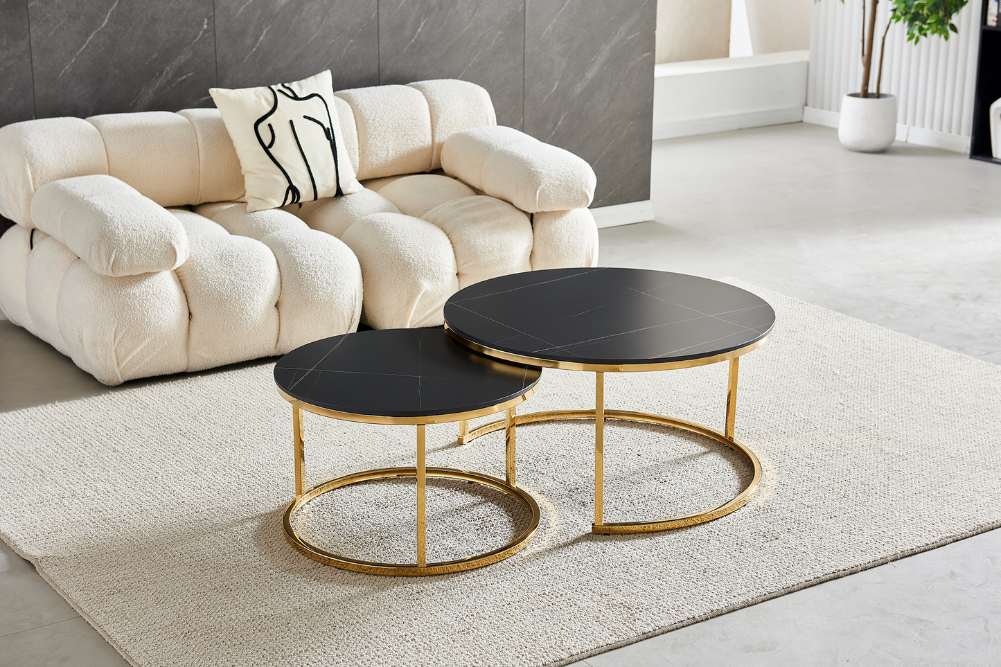 Set 2 măsuțe de cafea Twin gold ceramic D80/D60 - Gallery Image 2