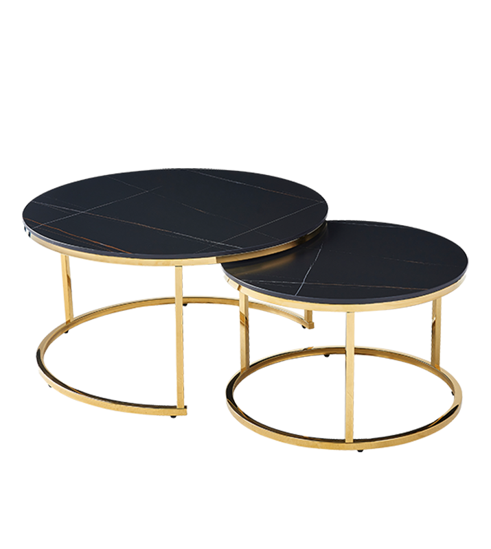 Set 2 măsuțe de cafea Twin gold ceramic D80/D60 - Main Image