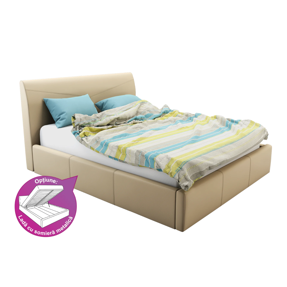 Pachet pat Miracco tapițat integral + suport saltea sau 2 perne decorative