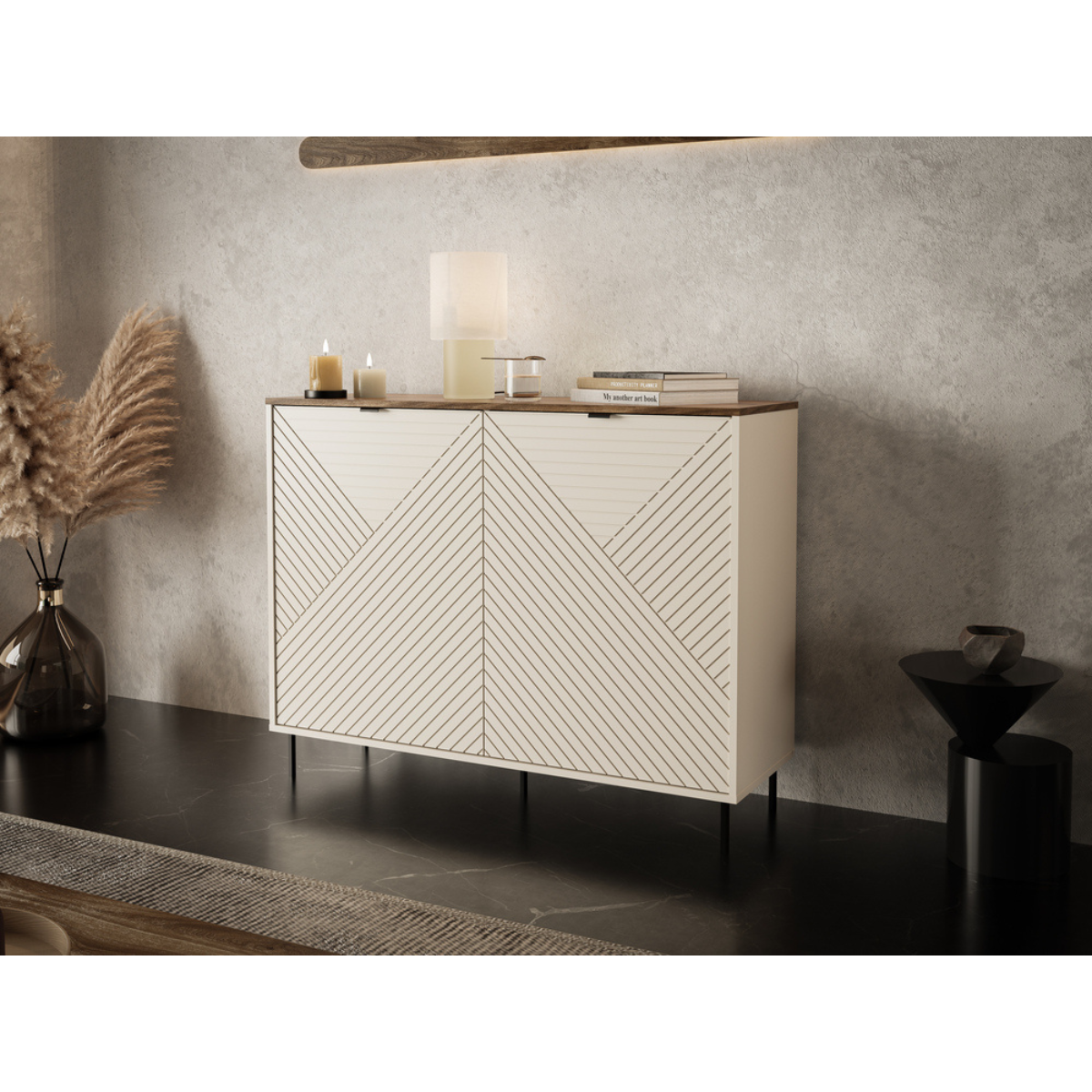 MIRAGE Comoda 2D, casmir/ stejar castelo, 123.4 x 40 x 95.4 cm