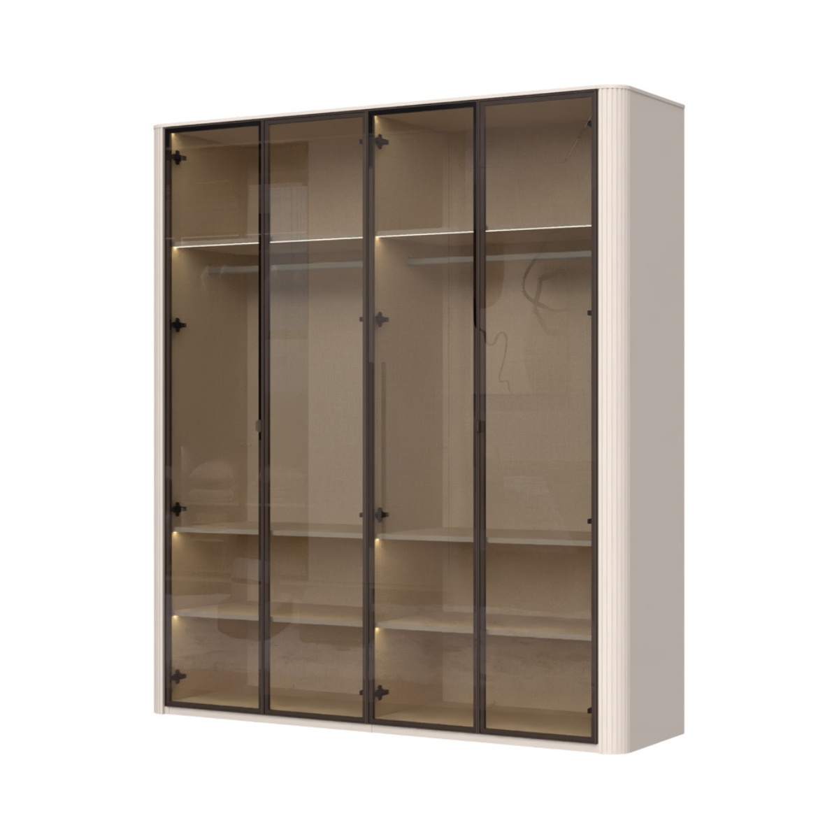 RONDO Dulap 4 usi din sticla cu rame din aluminiu P4-4AL/RO, 198 x 56 x 225 cm