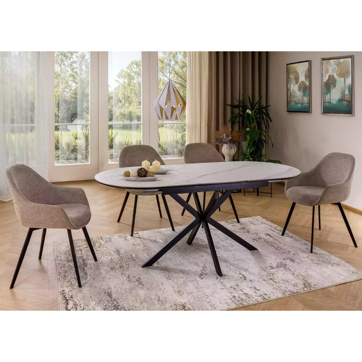 Masa extensibila Gaston, ceramica alba/ metal, 140/180 x 80 x 75 cm