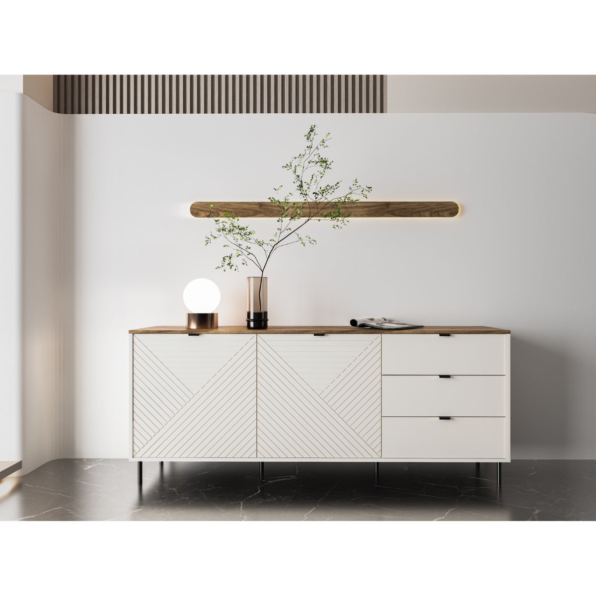 MIRAGE Comoda 2D3S (MR9), casmir/ stejar castelo, 183.4 x 40 x 75.4