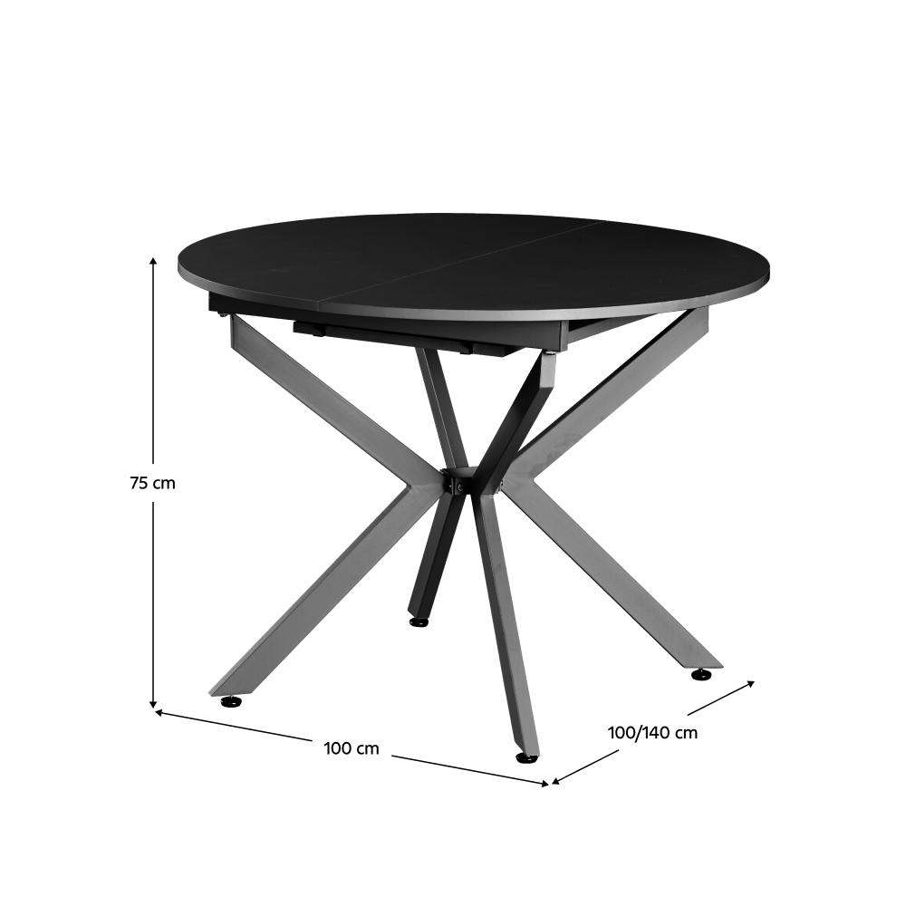 Masă extensibilă de dining, neagră, 100x100-140x75 cm, ABERO TIP 1