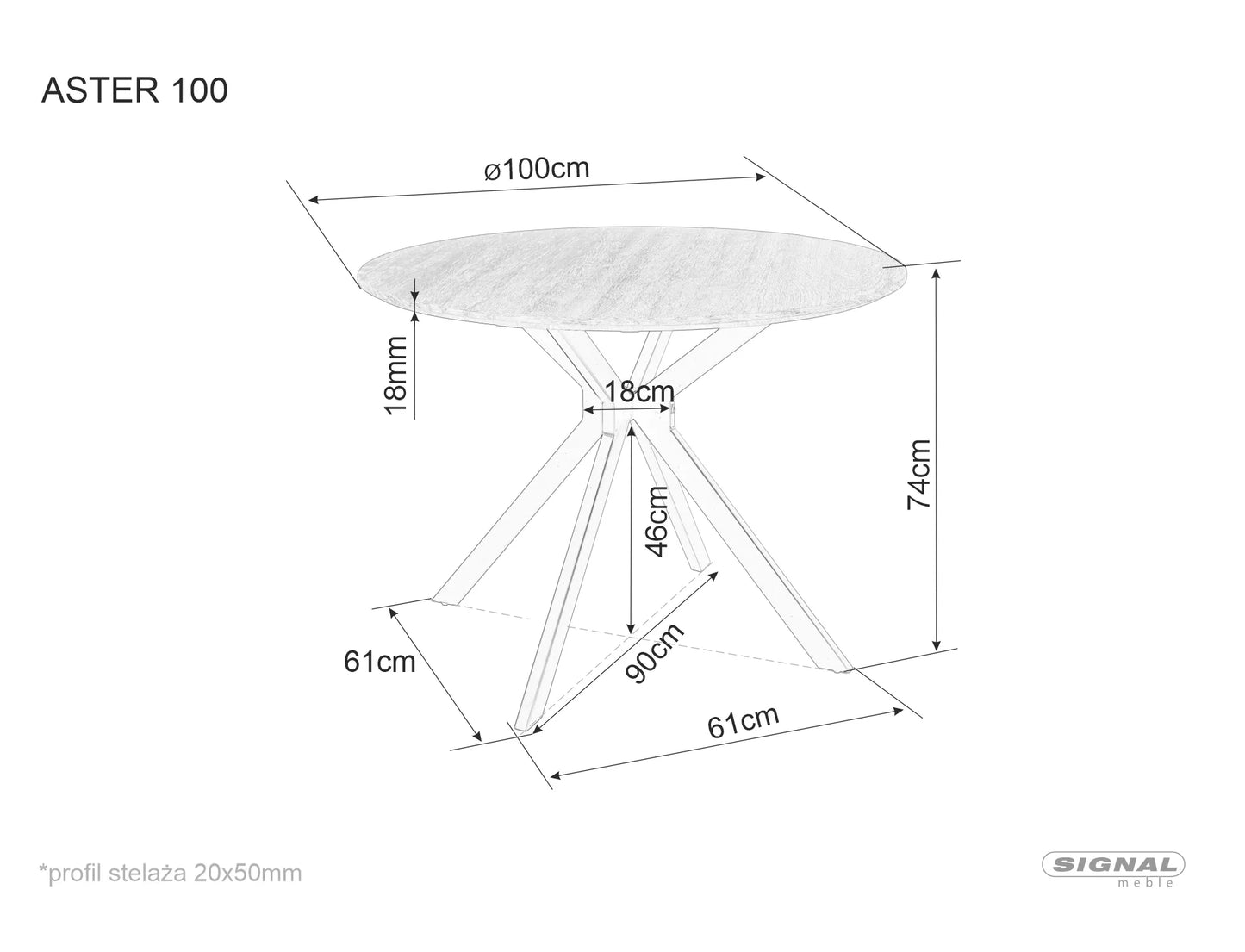 Masa Aster, Ø 100 cm, culoare: stejar/ negru mat