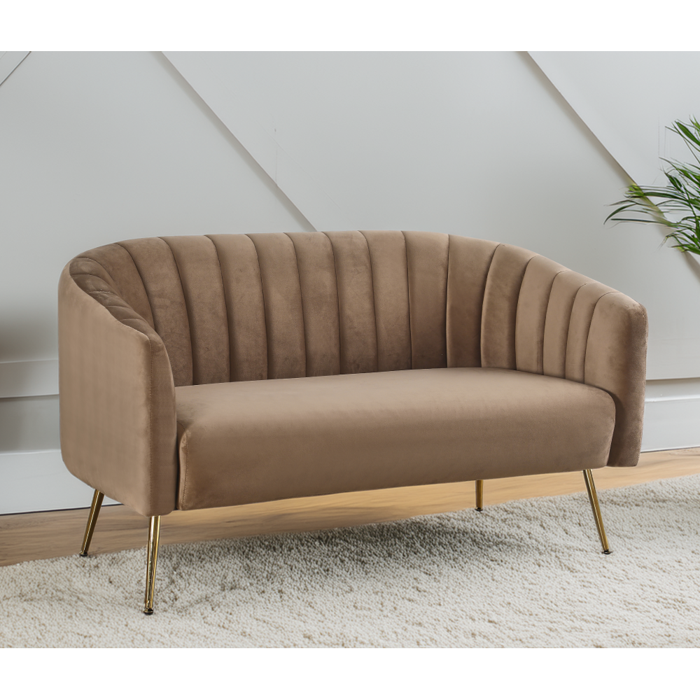 Canapea de design cu 2 locuri, ţesătură Velvet maro/gold crom-auriu, BAGY
