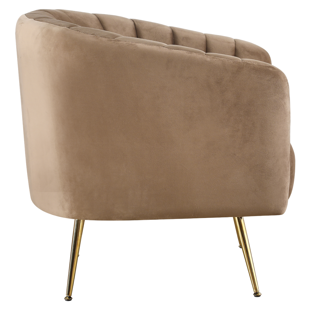 Fotoliu de design, ţesătură Velvet maro/gold crom-auriu, BAGY