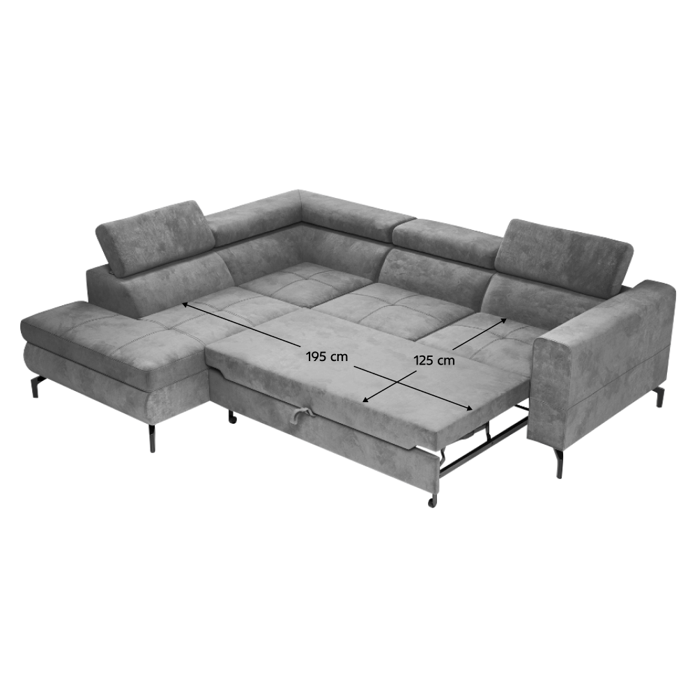 Set canapea extensibilă, gri, stânga, BALTIK ROH