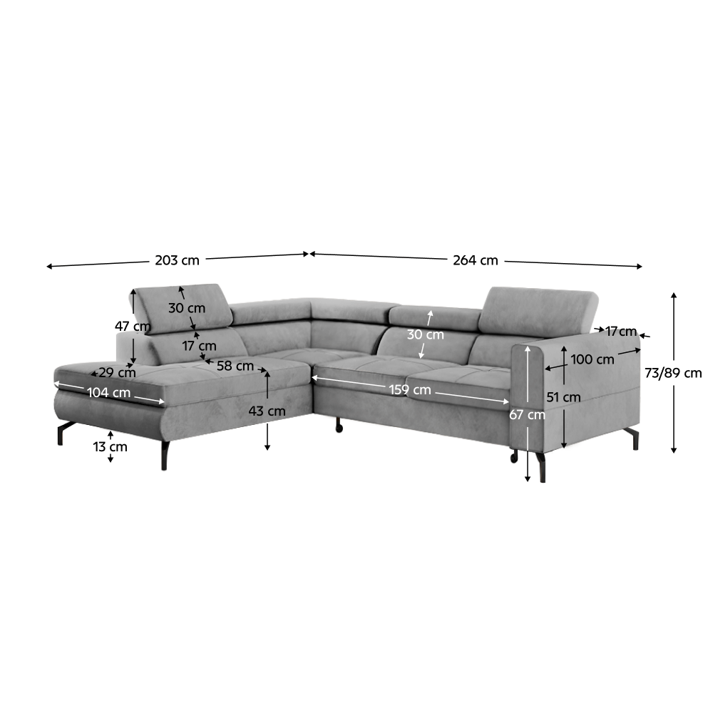 Set canapea extensibilă, gri, stânga, BALTIK ROH