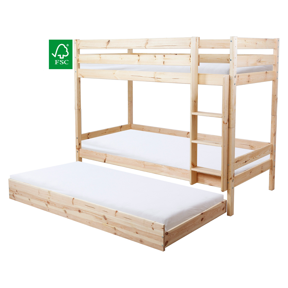 Pat supraetajat cu barieră, 90x200, molid, BENY