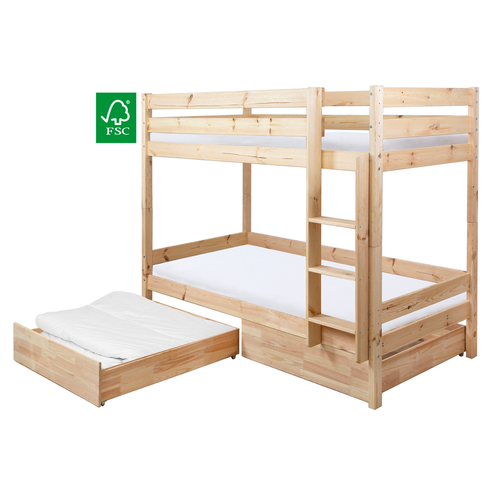 Pat supraetajat cu barieră, 90x200, molid, BENY