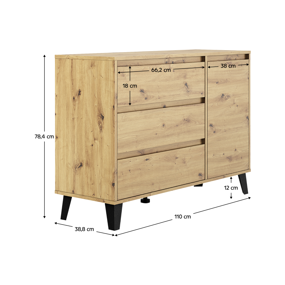 Comodă, stejar artisan, BOGAN NEW 1D3S