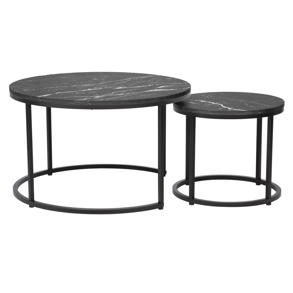 Măsuţe de cafea, set de 2, gri închis/negru, CIRKO