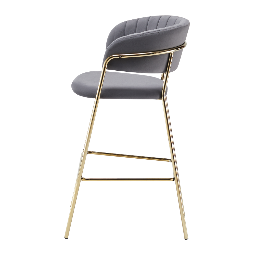 Scaun de bar de design, ţesătură gri-maro Velvet/gold crom auriu, DASMIN TIP 2