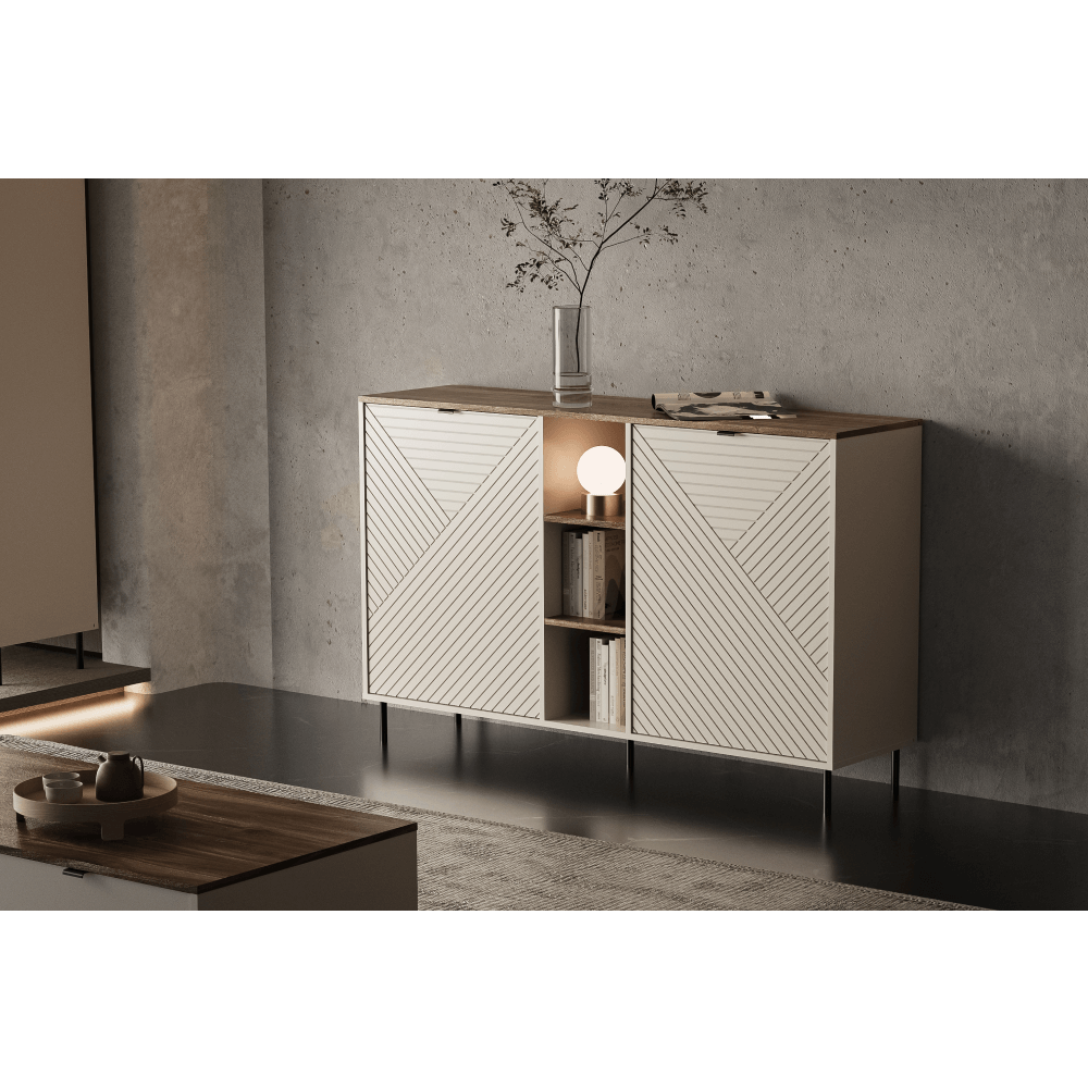 Comodă cu poliţe, caşmir/stejar castello, EYCO 2D