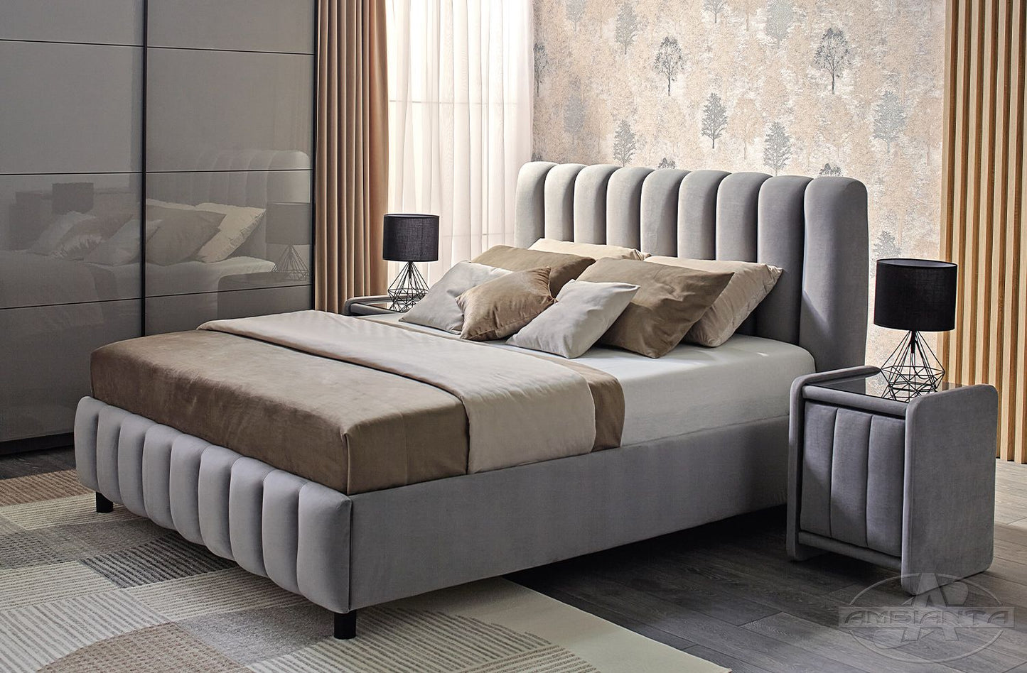 Pat Fancy tapitat integral cu somiera metalica inclusa, material catifea