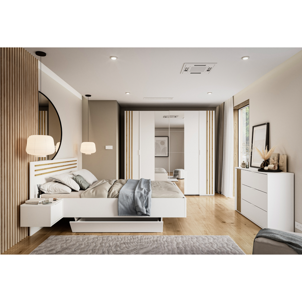 Set dormitor, alb/stejar artisan, 160x200, FLORENS