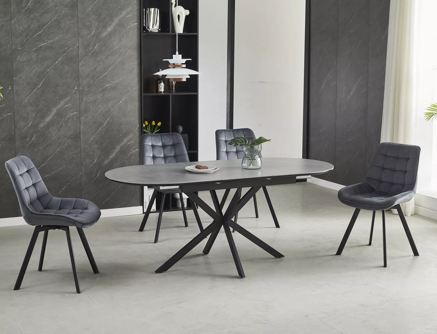 Masa extensibila Gaston, ceramica gri/ metal, 140/180 x 80 x 75 cm
