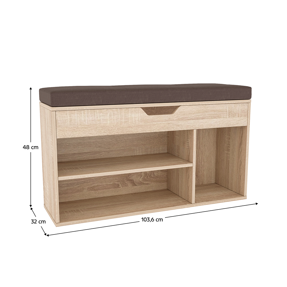 Suport pentru pantofi cu bancă, stejar sonoma, FUDDY NEW
